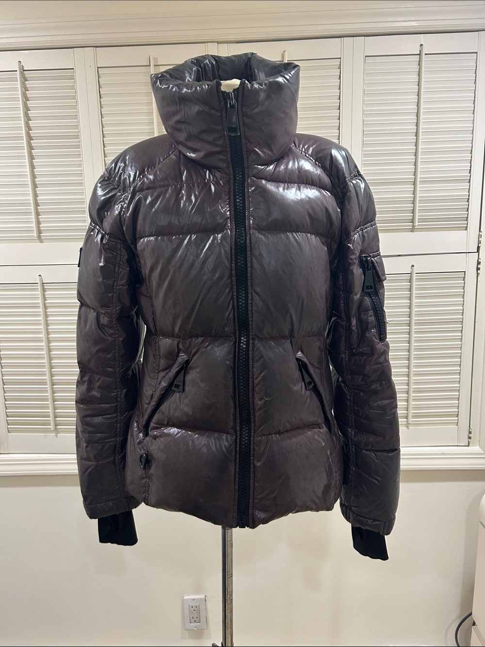 SAM Women's Dark Purple Puffer Jacket - Quilted High Collar